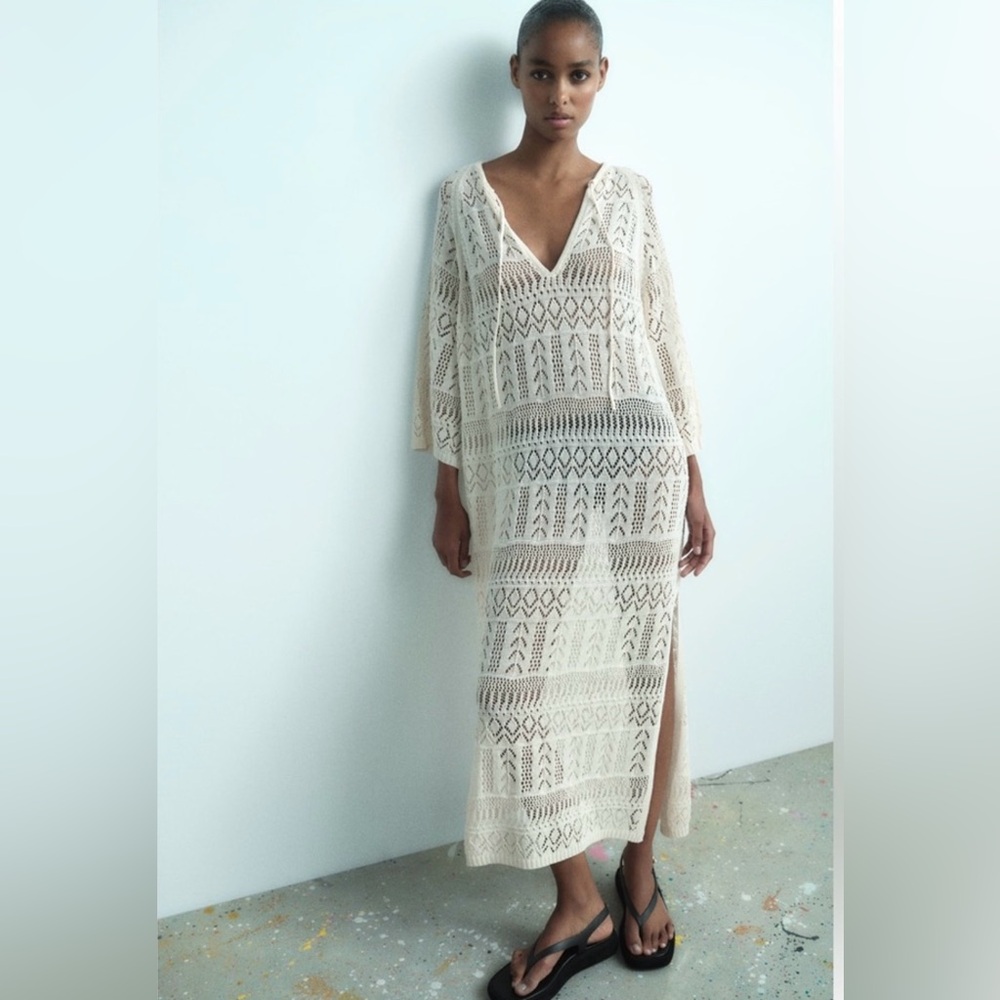 Zara Cream Crochet Swim Coverup